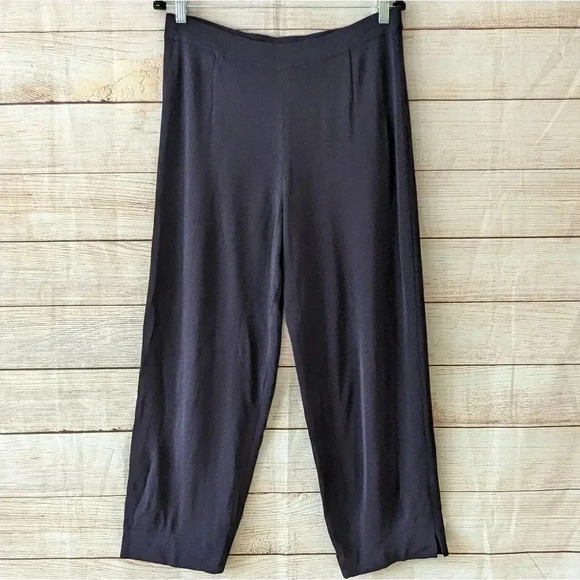 Exclusively Misook Classic Knit Silky Pull-On Pants Blue Purple Side Slit - Picture 2 of 10